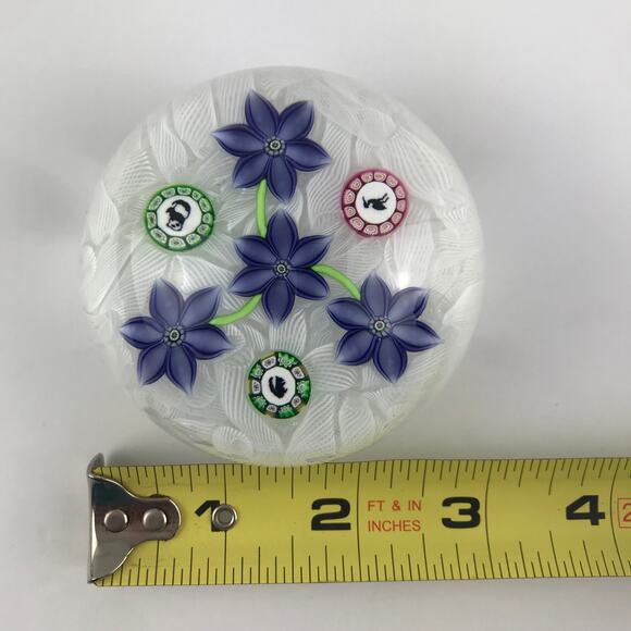 Perthshire 1995B Blue Flowers on Lace Picture Cane Squirrel Panda Paperweight - Picture 8 of 15